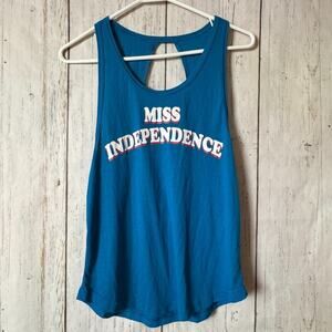 City Streets Women’s Sleeveless Open Back Miss Independence Graphic Tank Sz M